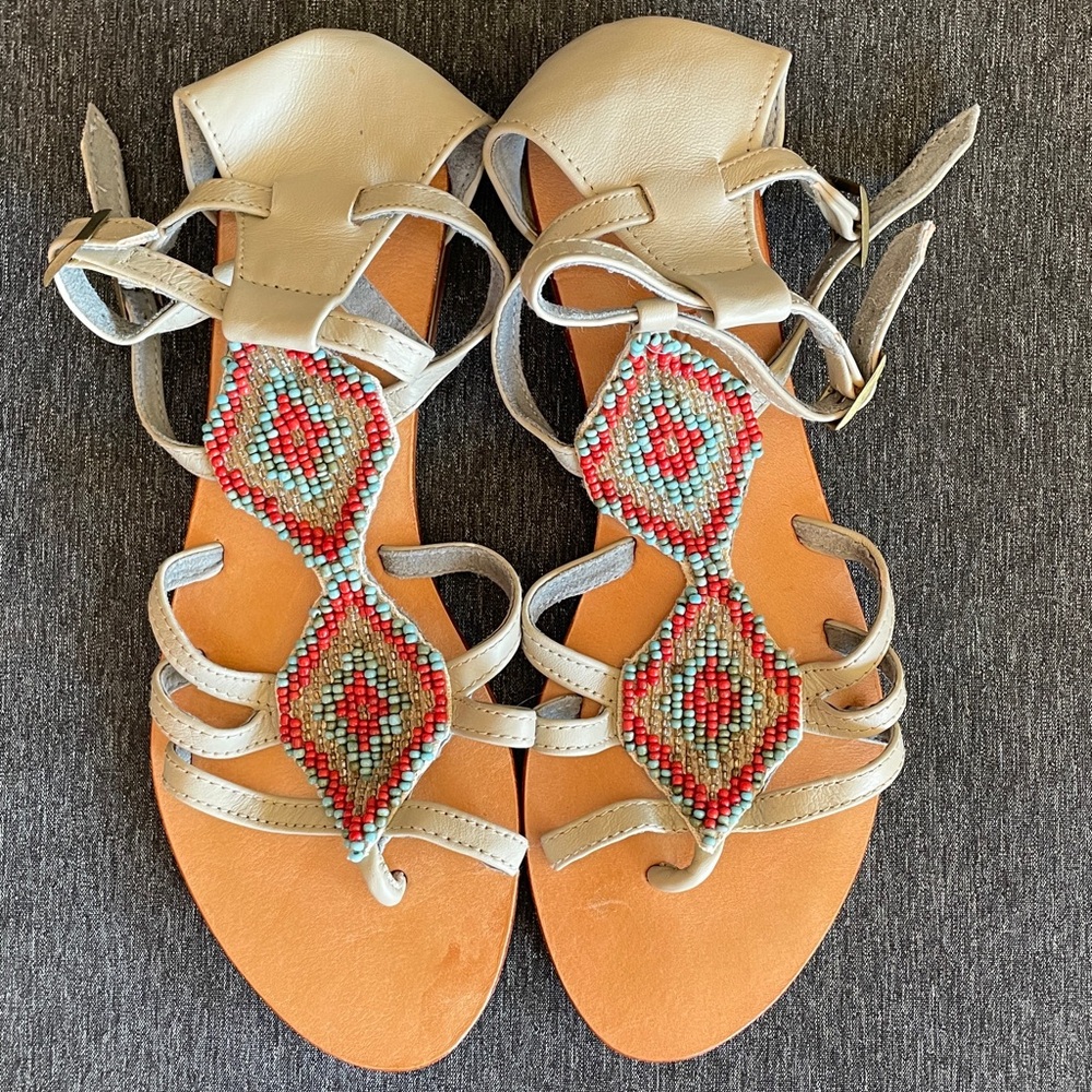 Cocobelle sandals beaded 40/9 Leather embellished aztec beads party vacation - Picture 4 of 7